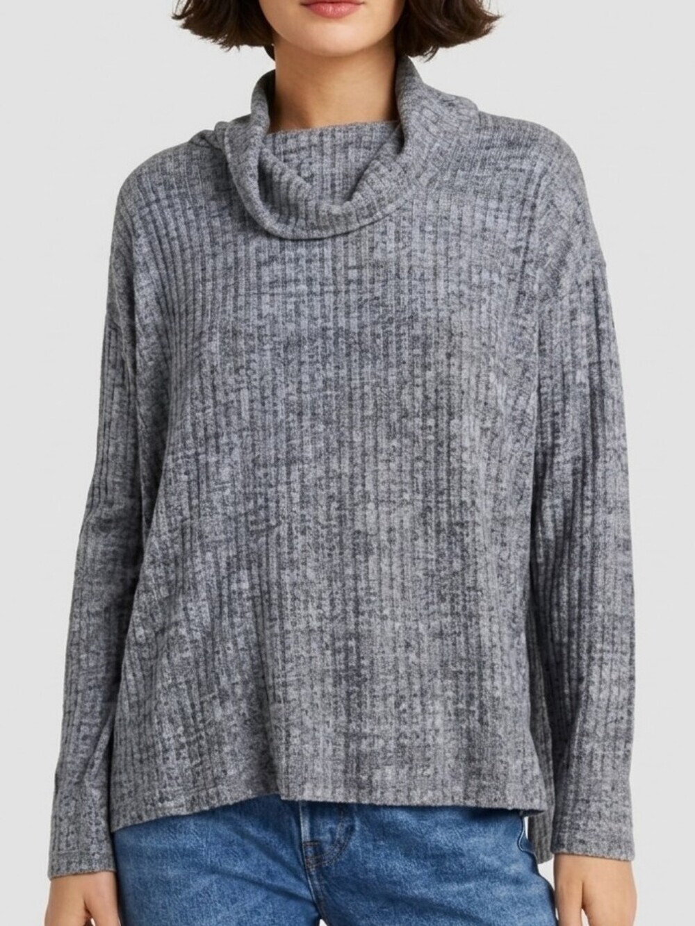 ANTHROPOLOGIE MAEVE OVERSIZED COWL NECK RIBBED KNIT SWEATER TOP GRAY Sz …